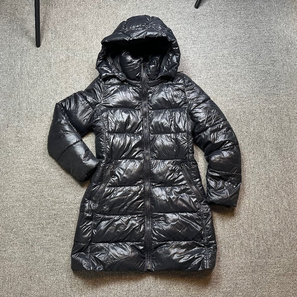 GAP Shiny Black Long Puffer Coat in Womens X-Small - Water Resistant